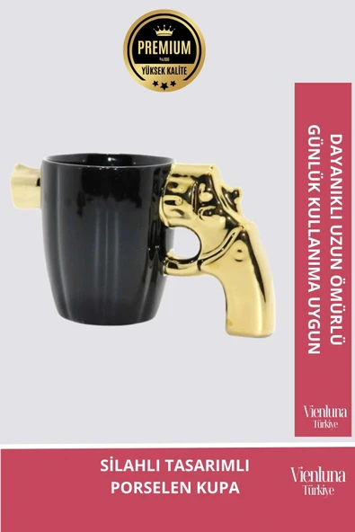 Deluxe Tasarım Dekoratif Estetik Armağan Sevgili Dost Aşk Arkadaş Porselen Silahlı Kupa Bardak ürün görseli 1