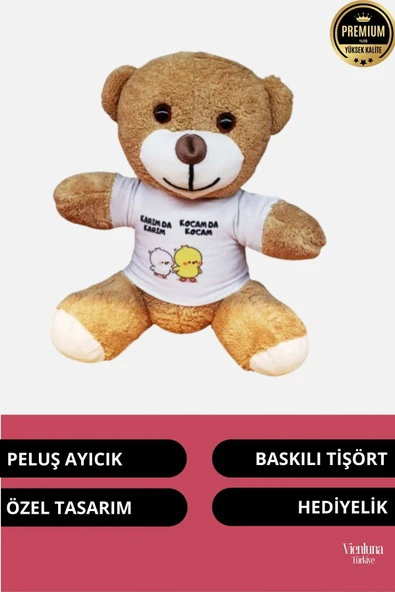 Özel Tasarım Romantik Sevgililer Doğum Günü Karım Da Karım Kocam Da Kocam Baskılı Peluş Ayıcık - Resim 2