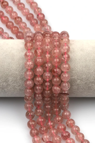 Çilek Kuvars Doğal Taş Dizi 8 mm Küre Kesim