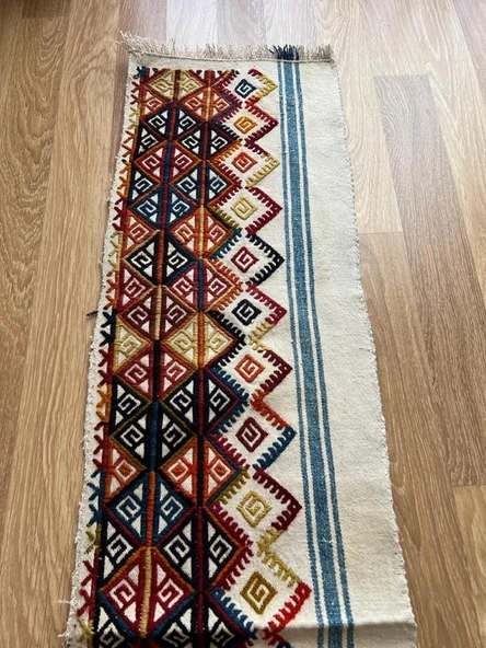 42x190 cm El Dokuma Yolluk, Ender Desenli Yolluk, Vintage Severler için Uzun Koridor Halı