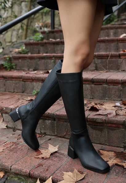 Ebrar Siyah Cilt Topuklu Çizme - Resim 3