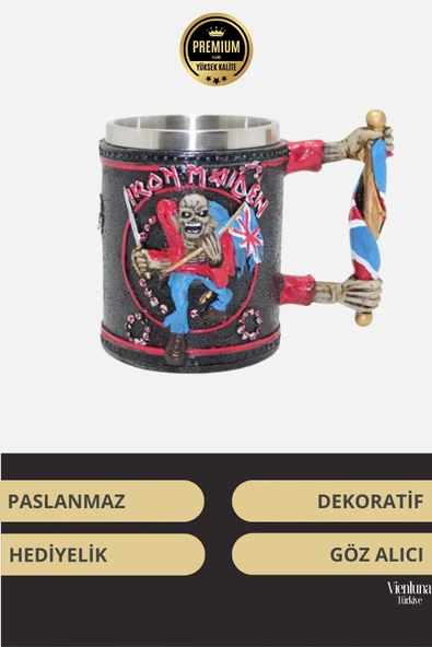 Deluxe Tasarım Dekoratif Estetik Armağan Sevgili Dost Paslanmaz Çelik Iron Maiden Kupa 12*15 cm - 3