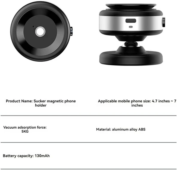 Elektirikli Vakum Magsafe Uyumlu Döner Kafalı Araç İçi Telefon Tutucu (Zeminler İçin De Olur) M12 - 6