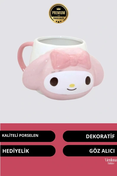 Deluxe Tasarım Dekoratif Estetik Armağan Sevgili Dost Arkadaş Porselen My Melody Kupa Bardak 9*13 Cm - 2