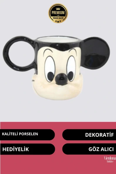 Deluxe Tasarım Dekoratif Estetik Armağan Sevgili Dost Aşk Arkadaş Porselen Mickey Mouse Kupa Bardak - 2