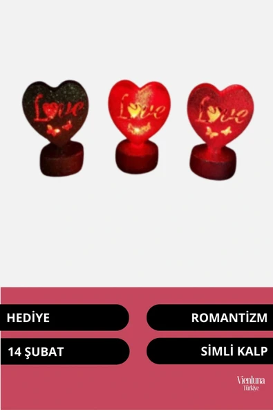 Yüksek Kalite Armağan Masa Yatak Odası Sevgi Aşk Temalı Işıklı Love Kalp 3'lü Set Aydınlatma - Resim 2