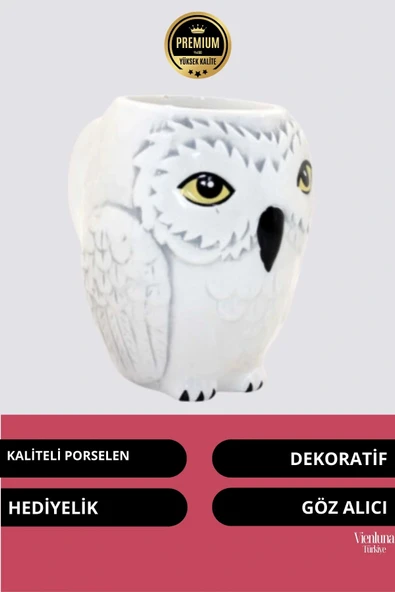 Deluxe Tasarım Dekoratif Estetik Armağan Sevgili Dost Aşk Arkadaş Porselen Baykuş Kupa  12*13 Cm - 2