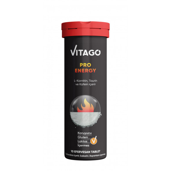 Vitago ProEnergy L-Karnitin, Taurin, Kafein İçeren Efervesan Tablet