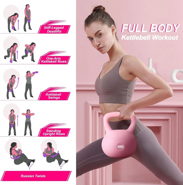 Valkyrie 6kg Soft Kettlebell Yumuşak Tabanlı Metal Kumlu  Ses Yapmaz Darbeye Dayanıklı Çift El Ağırlık - 2