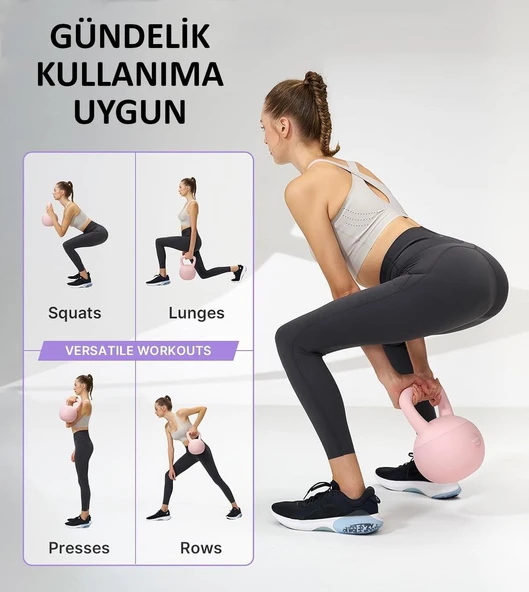 Valkyrie 4kg Soft Kettlebell Yumuşak Tabanlı Metal Kumlu  Ses Yapmaz Darbeye Dayanıklı Çift El Ağırlık - 5