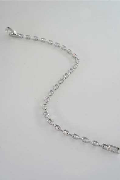 Kadın 316 L Çelik Vip Seri Antialerjik Baget Zirkon Taşlı Su Yolu Bileklik  Ölçüleri 17cm + 3 cm uzatma 6 MM Taş Boyutu - Resim 4