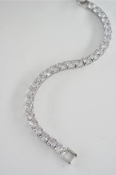 Kadın 316 L Çelik Vip Seri Antialerjik Baget Zirkon Taşlı Su Yolu Bileklik  Ölçüleri 17cm + 3 cm uzatma 5MM Taş Boyutu - Resim 6