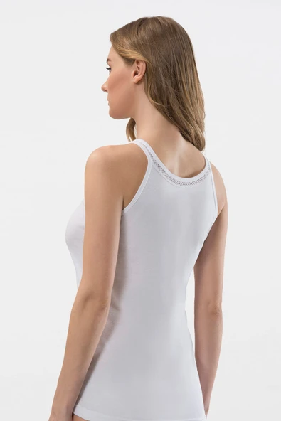 Türen Kadın Şerit Detaylı İnce Askılı Kaşkorse 2’li Pamuklu Atlet 204/Beyaz - 5