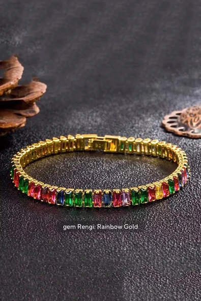 Kadın 316 L Çelik Vip Seri Antialerjik Baget Zirkon Taşlı Su Yolu Bileklik  Ölçüleri 17cm + 3 cm uzatma 7 MM Taş Boyutu - Resim 3