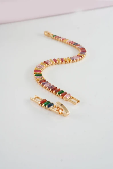 Kadın 316 L Çelik Vip Seri Antialerjik Baget Zirkon Taşlı Su Yolu Bileklik  Ölçüleri 17cm + 3 cm uzatma 7 MM Taş Boyutu - Resim 7