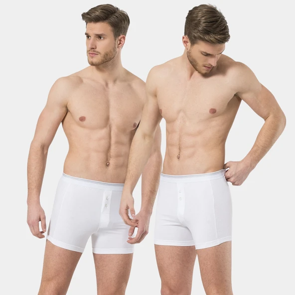 Türen Erkek Likralı Düğmeli Boxer (2'li Paket) 135/Beyaz