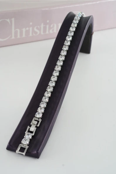 Kadın 316 L Çelik Vip Seri Antialerjik Baget Zirkon Taşlı Su Yolu Bileklik  Ölçüleri 17cm + 3 cm uzatma 5MM Taş Boyutu - Resim 7