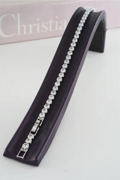 Kadın 316 L Çelik Vip Seri Antialerjik Baget Zirkon Taşlı Su Yolu Bileklik  Ölçüleri 17cm + 3 cm uzatma 4MM Taş Boyutu - Resim 2