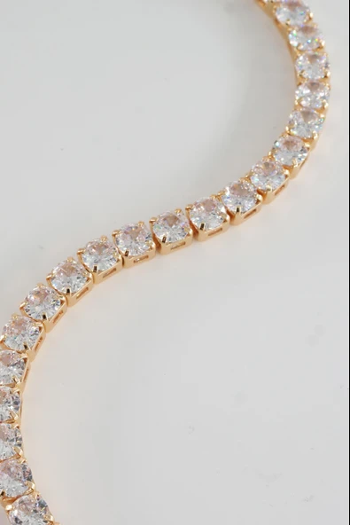 Kadın 316 L Çelik Vip Seri Antialerjik Baget Zirkon Taşlı Su Yolu Bileklik  Ölçüleri 17cm + 3 cm uzatma 4MM Taş Boyutu - Resim 5