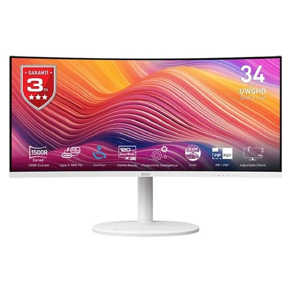 <![CDATA[MSI 34" IPS MODERN MD342CQPW 1MS 120HZ HDMI-DP KAVISLI GAMING MONİTÖR 3440X1440 BEYAZ]]>