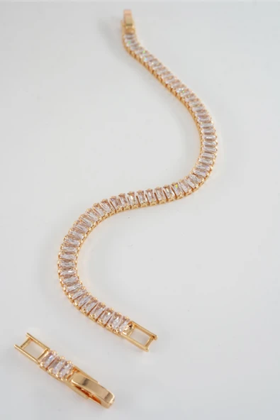 Kadın 316 L Çelik Vip Seri Antialerjik Baget Zirkon Taşlı Su Yolu Bileklik  Ölçüleri 17cm + 3 cm uzatma 7 MM Taş Boyutu - Resim 5