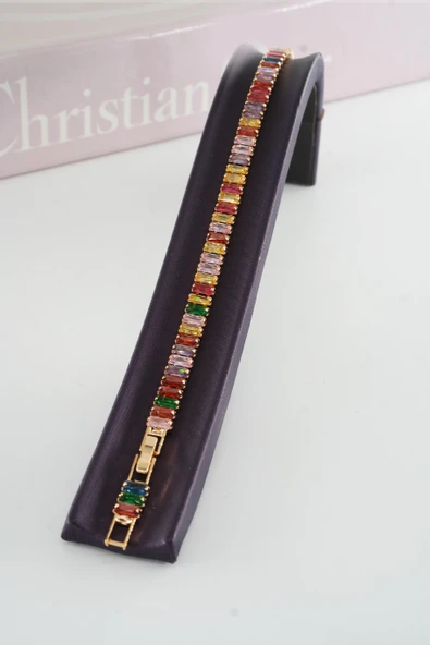 Kadın 316 L Çelik Vip Seri Antialerjik Baget Zirkon Taşlı Su Yolu Bileklik  Ölçüleri 17cm + 3 cm uzatma 7 MM Taş Boyutu - Resim 4