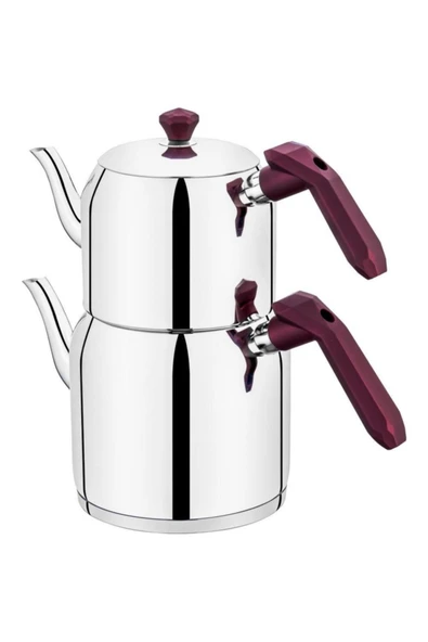 Özlife Gala Inox Mor Kulp Orta Boy Çaydanlık Takımı 122
