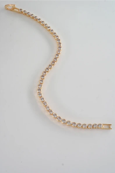 Kadın 316 L Çelik Vip Seri Antialerjik Baget Zirkon Taşlı Su Yolu Bileklik  Ölçüleri 17cm + 3 cm uzatma - Resim 4