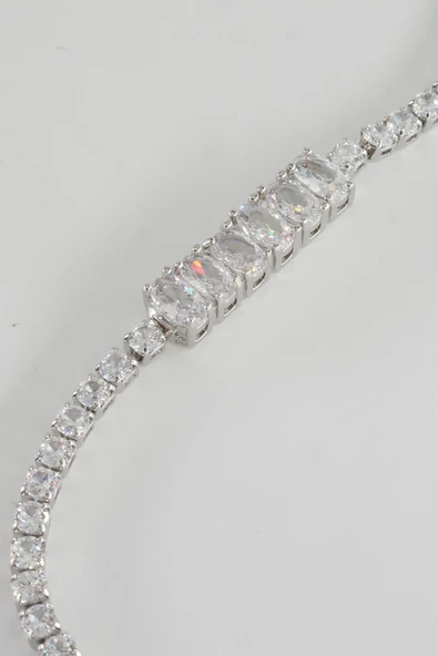 Kadın 316 L Çelik Vip Seri Antialerjik Baget Zirkon Taşlı Su Yolu Bileklik  Ölçüleri 17cm + 3 cm uzatma 6 MM Taş Boyutu - Resim 2