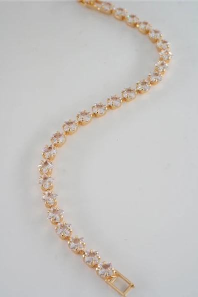 Kadın 316 L Çelik Vip Seri Antialerjik Baget Zirkon Taşlı Su Yolu Bileklik  Ölçüleri 17cm + 3 cm uzatma 6 MM Taş Boyutu - Resim 3