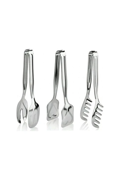 AKPA HOME Çelik 3lü Pasta-Makarna-Salata Maşa Seti