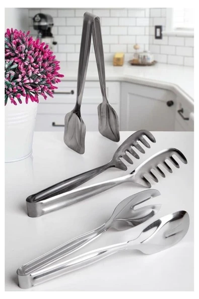 AKPA HOME Çelik 3lü Pasta-Makarna-Salata Maşa Seti - 2