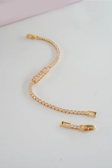 Kadın 316 L Çelik Vip Seri Antialerjik Baget Zirkon Taşlı Su Yolu Bileklik  Ölçüleri 17cm + 3 cm uzatma 6 MM Taş Boyutu - Resim 3