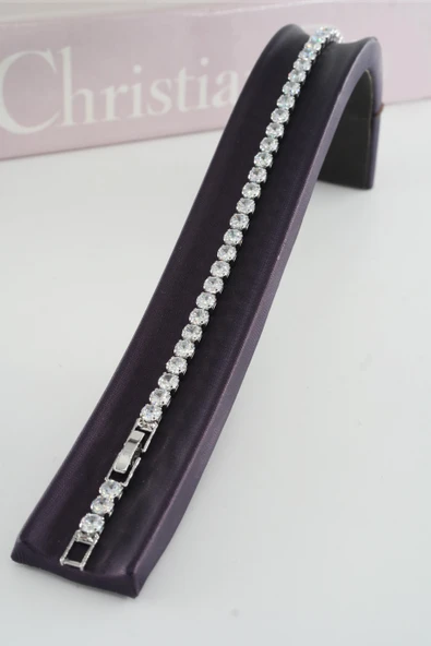 Kadın 316 L Çelik Vip Seri Antialerjik Baget Zirkon Taşlı Su Yolu Bileklik  Ölçüleri 17cm + 3 cm uzatma 4MM Taş Boyutu - Resim 2