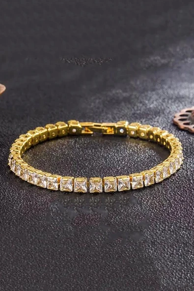 Kadın 316 L Çelik Vip Seri Antialerjik Baget Zirkon Taşlı Su Yolu Bileklik  Ölçüleri 17cm + 3 cm uzatma 4MM Taş Boyutu ürün görseli