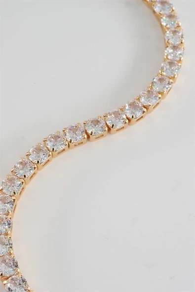 Kadın 316 L Çelik Vip Seri Antialerjik Baget Zirkon Taşlı Su Yolu Bileklik  Ölçüleri 17cm + 3 cm uzatma 5MM Taş Boyutu - Resim 5