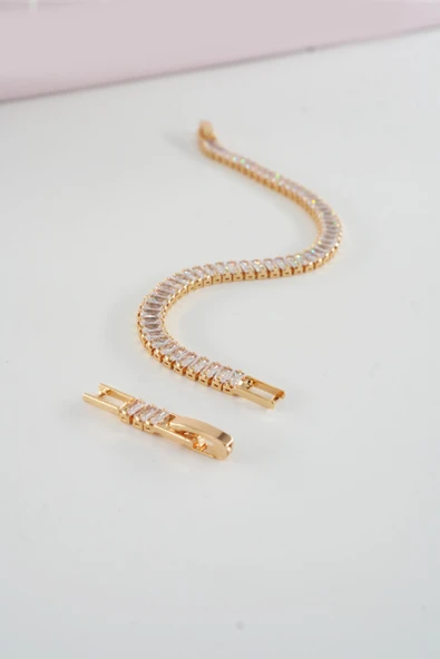 Kadın 316 L Çelik Vip Seri Antialerjik Baget Zirkon Taşlı Su Yolu Bileklik  Ölçüleri 17cm + 3 cm uzatma 7 MM Taş Boyutu - Resim 4