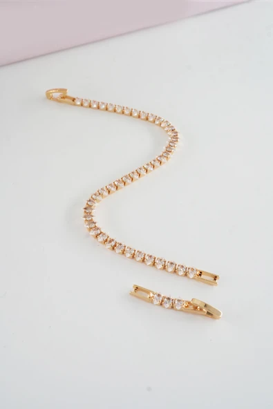 Kadın 316 L Çelik Vip Seri Antialerjik Baget Zirkon Taşlı Su Yolu Bileklik  Ölçüleri 17cm + 3 cm uzatma 6 MM Taş Boyutu - Resim 3