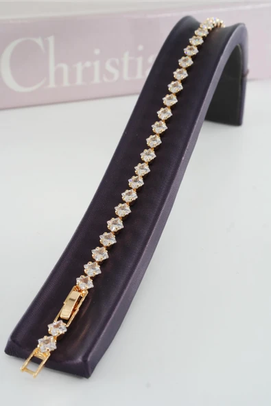 Kadın 316 L Çelik Vip Seri Antialerjik Baget Zirkon Taşlı Su Yolu Bileklik  Ölçüleri 17cm + 3 cm uzatma 6 MM Taş Boyutu ürün görseli