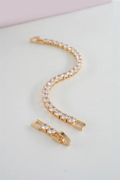 Kadın 316 L Çelik Vip Seri Antialerjik Baget Zirkon Taşlı Su Yolu Bileklik  Ölçüleri 17cm + 3 cm uzatma 5MM Taş Boyutu - Resim 3