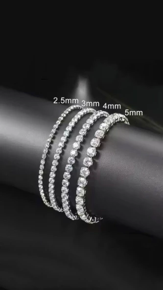 Kadın 316 L Çelik Vip Seri Antialerjik Baget Zirkon Taşlı Su Yolu Bileklik  Ölçüleri 17cm + 3 cm uzatma 3 MM Taş Boyutu - 6