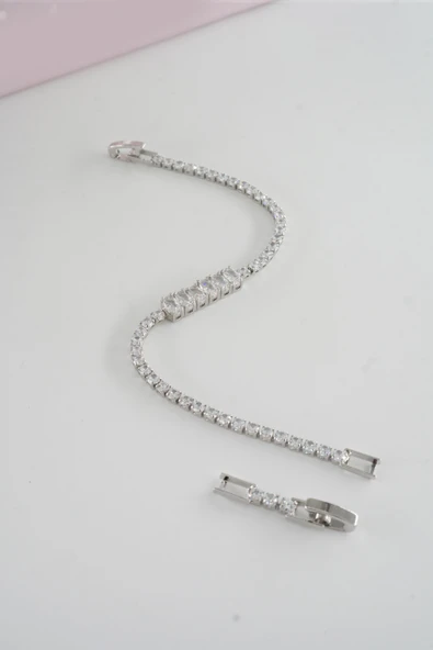 Kadın 316 L Çelik Vip Seri Antialerjik Baget Zirkon Taşlı Su Yolu Bileklik  Ölçüleri 17cm + 3 cm uzatma 6 MM Taş Boyutu - Resim 3