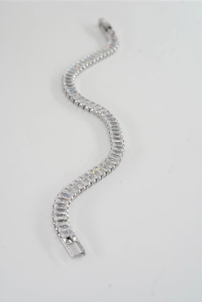 Kadın 316 L Çelik Vip Seri Antialerjik Baget Zirkon Taşlı Su Yolu Bileklik  Ölçüleri 17cm + 3 cm uzatma 7 MM Taş Boyutu - Resim 5