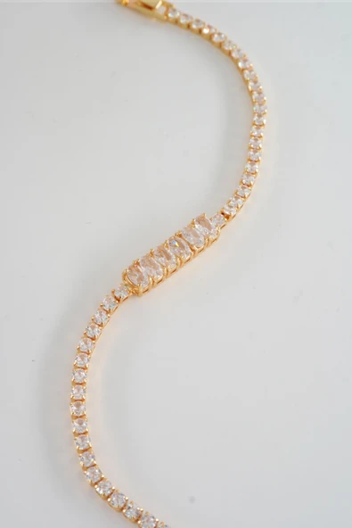 Kadın 316 L Çelik Vip Seri Antialerjik Baget Zirkon Taşlı Su Yolu Bileklik  Ölçüleri 17cm + 3 cm uzatma 6 MM Taş Boyutu - Resim 4