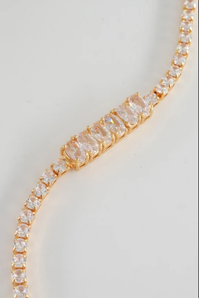 Kadın 316 L Çelik Vip Seri Antialerjik Baget Zirkon Taşlı Su Yolu Bileklik  Ölçüleri 17cm + 3 cm uzatma 6 MM Taş Boyutu - Resim 2