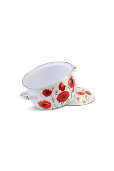 Ebru Metal Emaye Güveç Çiçek Desenli Midi 3'lü Tencere Seti 16/18/20 cm - Resim 6