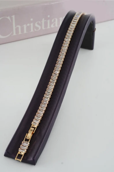 Kadın 316 L Çelik Vip Seri Antialerjik Baget Zirkon Taşlı Su Yolu Bileklik  Ölçüleri 17cm + 3 cm uzatma 7 MM Taş Boyutu - Resim 3