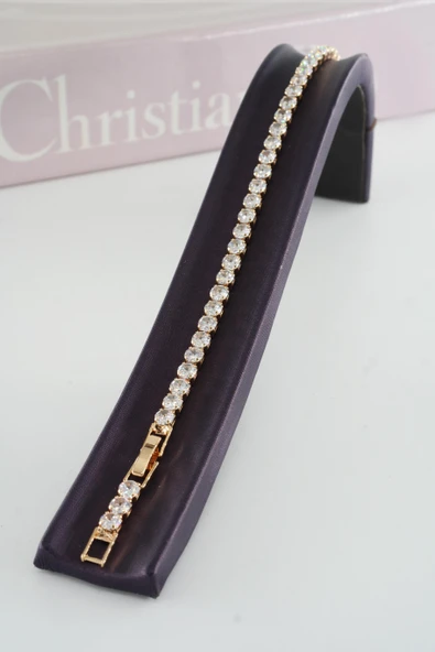 Kadın 316 L Çelik Vip Seri Antialerjik Baget Zirkon Taşlı Su Yolu Bileklik  Ölçüleri 17cm + 3 cm uzatma 4MM Taş Boyutu - Resim 2