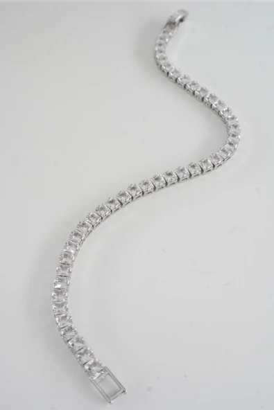 Kadın 316 L Çelik Vip Seri Antialerjik Baget Zirkon Taşlı Su Yolu Bileklik  Ölçüleri 17cm + 3 cm uzatma 4MM Taş Boyutu - Resim 7