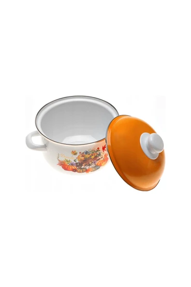 Ebru Metal Emaye Güveç Çiçek Desenli Midi 3'lü Tencere Seti 16/18/20 cm - Resim 3